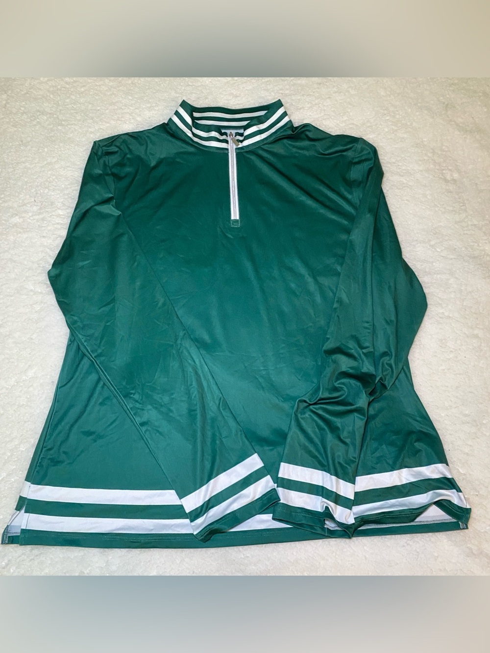 Green Quarter-Zip Athletic Pullover with Striped Trim